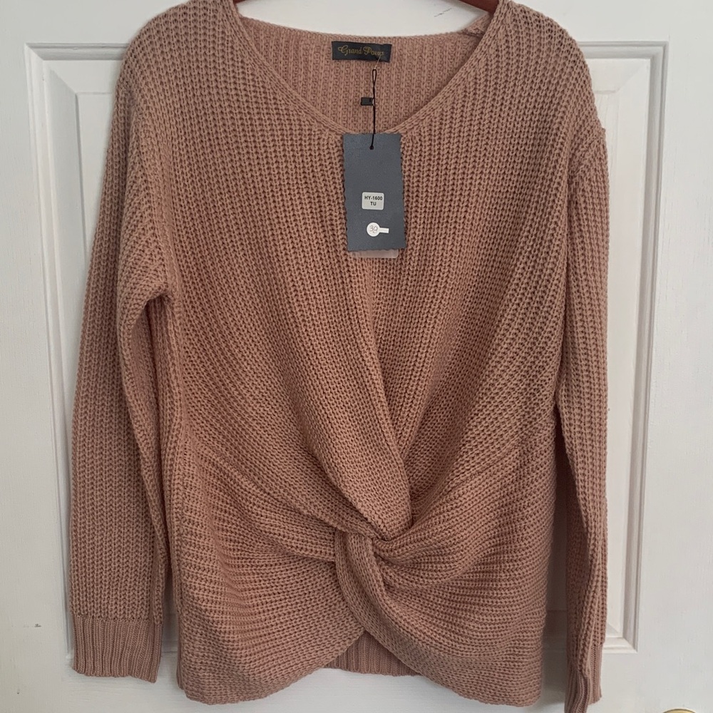 Cozy Twist Front Sweater - Pink